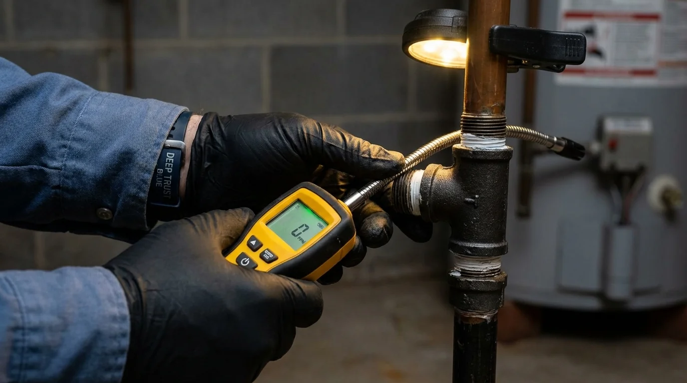 Gas leak detection with electronic sniffer by Johns Plumbing LLC in Higganum