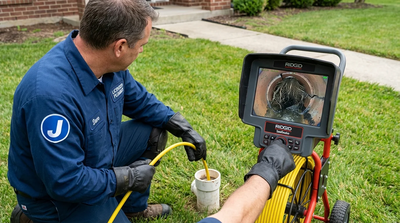 Sewer camera inspection being performed by Johns Plumbing LLC in Higganum