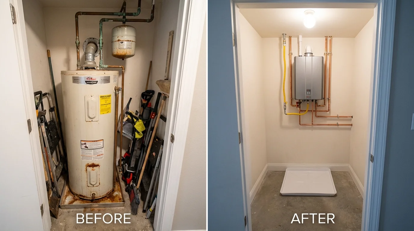 Tank water heater versus wall-mounted tankless unit comparison for Higganum, CT homeowners